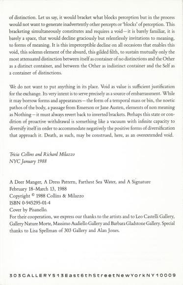 A Deer Manger, A Dress Pattern, Farthest Sea Water, and A Signature.