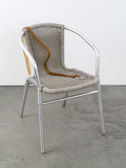 Valentin Carron, Belt on braided chair, 2014
