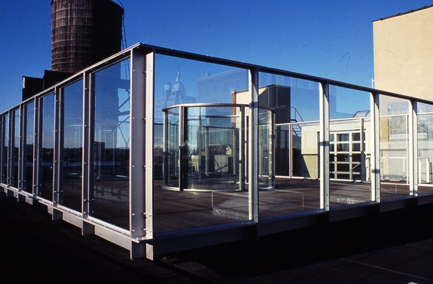 Dan Graham, Two Way Mirror Cylinder Inside Cube and Video Lounge, 1981