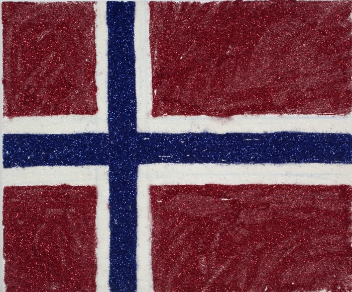 Karen Kilimnik, My Judith Leiber bag, flag of Norway, slightly battle torn, 2012