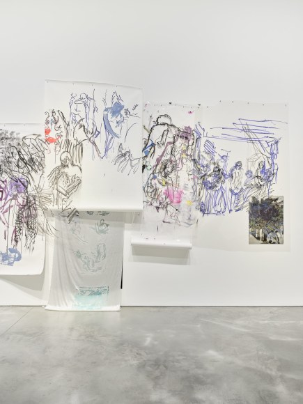 Installation view: Nick Mauss and Ken Okiishi, 303 Gallery, New York, 2025, Photo: Justin Craun