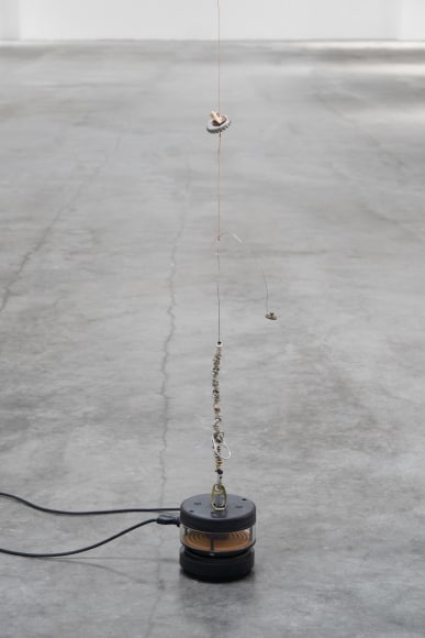 Installation view, Nina Canell, Future Mechanism Rag Plus Two Grams, Simian, Cophenhagen, 2024. Photo: GRAYSC / Simian
