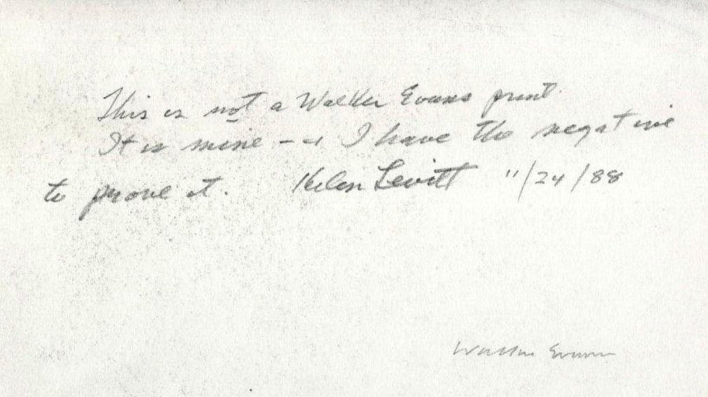 Helen Levitt's inscription on the back of the print.