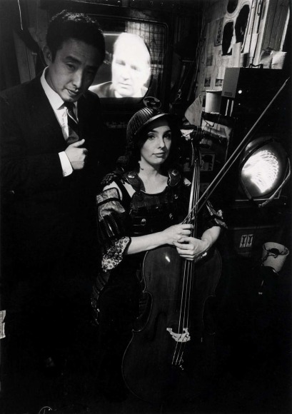 Peter Moore Cellist Charlotte Moorman &amp; Composer Nam Jun Paik, rehearsing his mixed media opera, 1968 vintage gelatin silver print