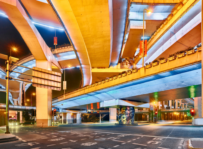Color photo of a highway underpass.
