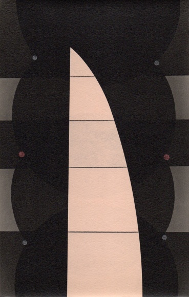 Warm toned geometrie abstrrraqiton with details drawn in colored pencil on black background.