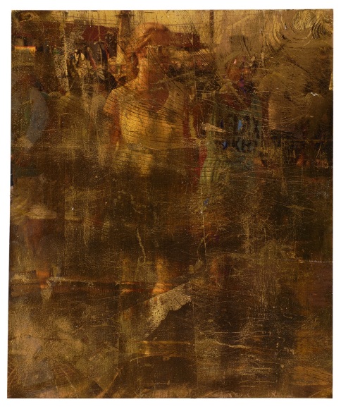 Dennis Farber Untitled (Gold Figures), c. 1980s Acrylic on color photograph