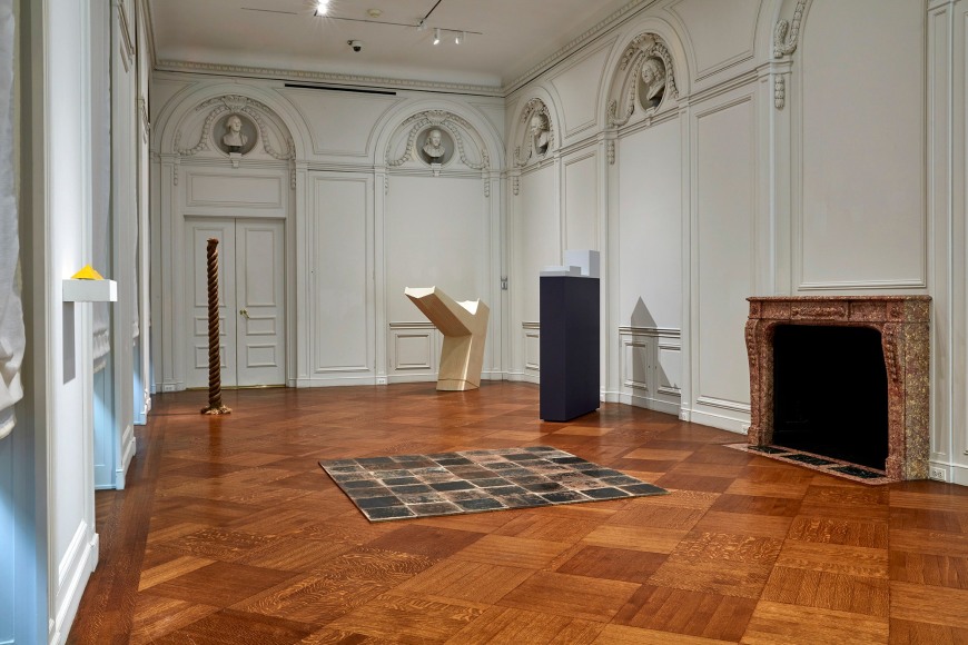 Robert Grosvenor, Untitled (sculpture with wheels),&nbsp;1969;&nbsp;Jackie Winsor, Rope Trick,&nbsp;1967-1968;&nbsp;Carl Andre, 49 Pieces of Steel,&nbsp;1967;&nbsp;Douglas Huebler, Untitled,&nbsp;c. 1965;&nbsp;and Anne Truitt, Dawn City,&nbsp;1963,&nbsp;on view in&nbsp;less: minimalism in the 1960s.