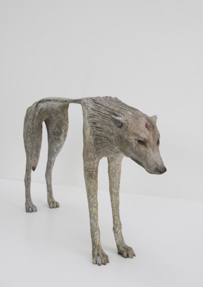 HARUMI KLOSSOWSKA DE ROLA Wepwawet, 2022 Foundry de Coubertin Saint-Rémy-lès-Chevreuse, France Bronze with antique blanc patina, edition 2/8 plus 2 AP 29 1/2 x 11 3/4 x 57 1/2 inches (75 x 30 x 146 cm)