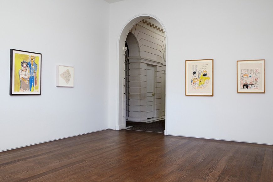 Installation view of Jean-Michel Basquiat Drawing: Work from the Schorr Family Collection at Acquavella Galleries from April 30 - June 12, 2014.