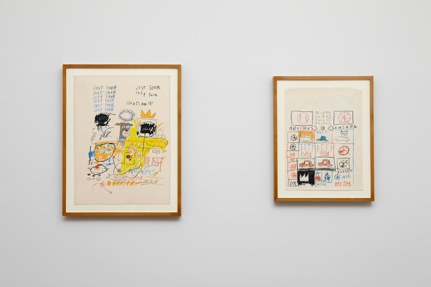 Installation view of Jean-Michel Basquiat Drawing: Work from the Schorr Family Collection at Acquavella Galleries from April 30 - June 12, 2014.