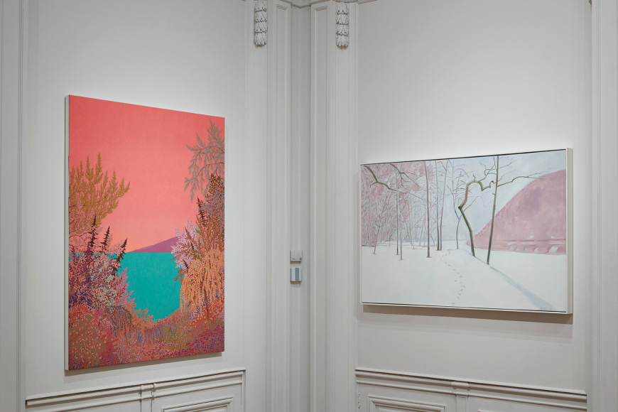 Works by John McAllister and Lois Dodd on view in Unnatural Nature: Post-Pop Landscapes, on view in the New York gallery April 21 - June 10, 2022.  Installation view by Kent Pell.