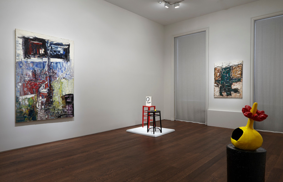 Installation view of Riopelle | Mir&oacute;: Color at Acquavella Galleries from October 1 - December 11, 2015.