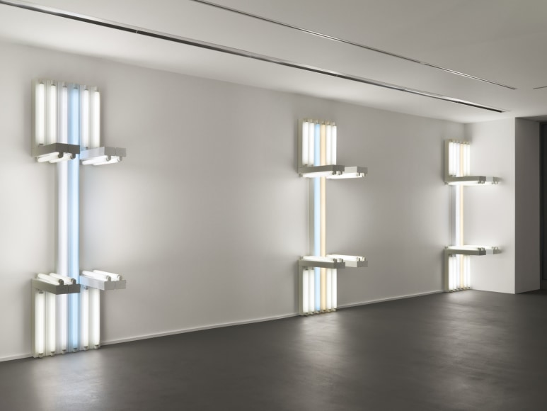Installation view, Dan Flavin, to Lucie Rie and Hans Coper, master potters, Vito Schnabel Gallery, St. Moritz