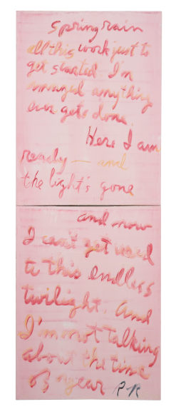 Rene Ricard Spring Rain, 1997 Oil on canvas in 2 parts 80 x 30 inches (203.2 x 76.2 cm)