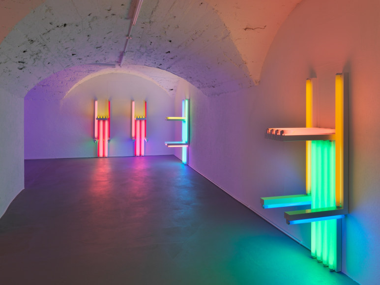 Installation view, Dan Flavin, to Lucie Rie and Hans Coper, master potters, Vito Schnabel Gallery, St. Moritz