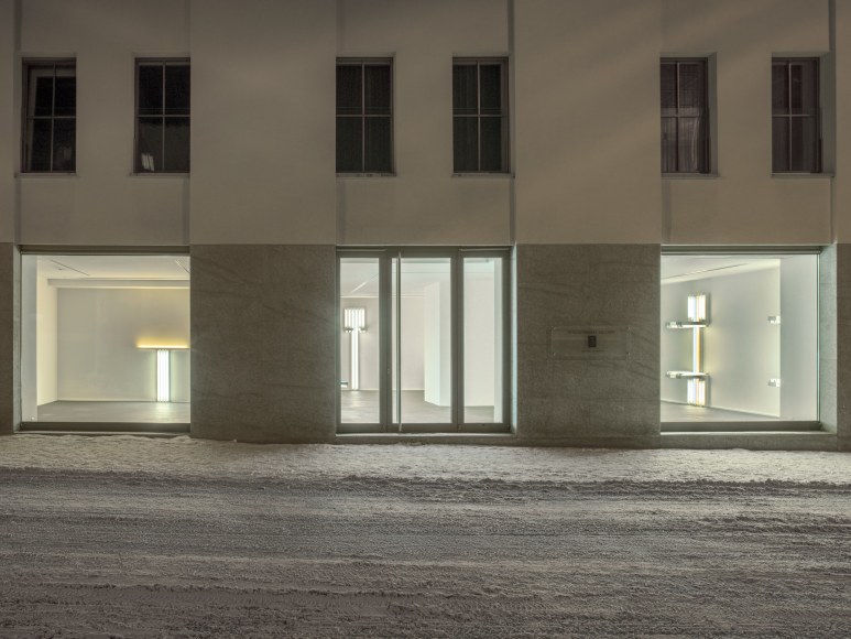 Installation view, Dan Flavin, to Lucie Rie and Hans Coper, master potters, Vito Schnabel Gallery, St. Moritz