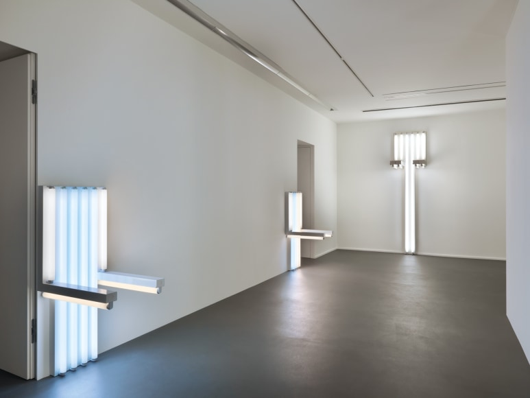 Installation view, Dan Flavin, to Lucie Rie and Hans Coper, master potters, Vito Schnabel Gallery, St. Moritz