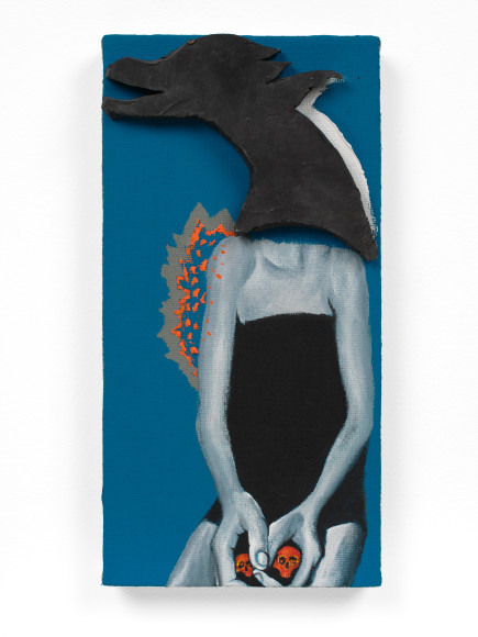 Painting of seated woman with the head of a dolphin