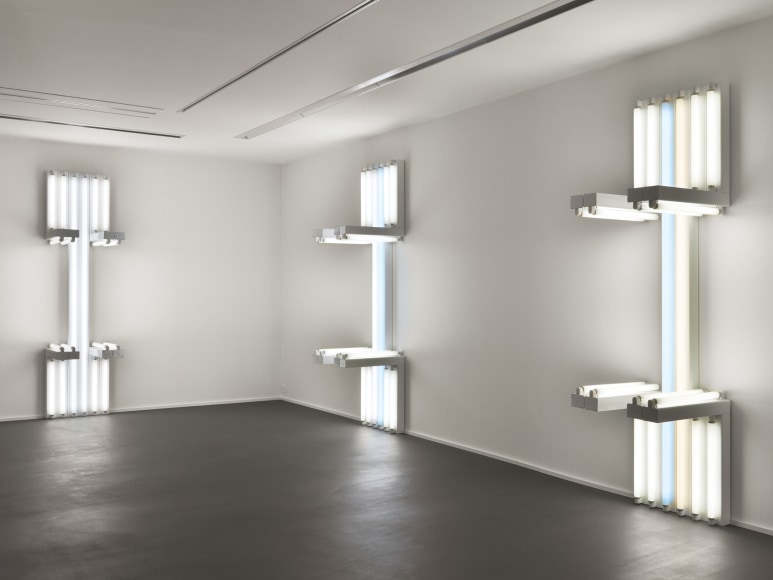 Installation view, Dan Flavin, to Lucie Rie and Hans Coper, master potters, Vito Schnabel Gallery, St. Moritz