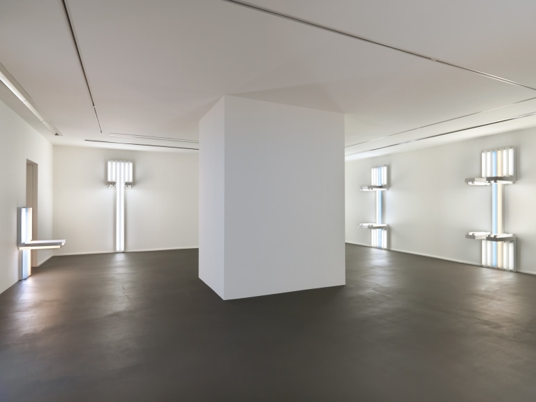 Installation view, Dan Flavin, to Lucie Rie and Hans Coper, master potters, Vito Schnabel Gallery, St. Moritz