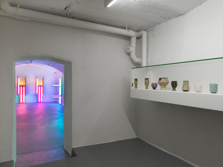 Installation view, Dan Flavin, to Lucie Rie and Hans Coper, master potters, Vito Schnabel Gallery, St. Moritz