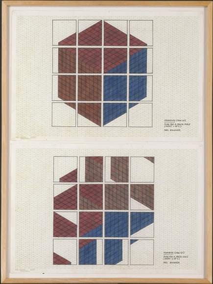 Mel Bochner, Isomorph (Plan for a Photo Piece), 1967. Ink and felt tip on graph paper, two sheets: 13 x 19 inches, each. 