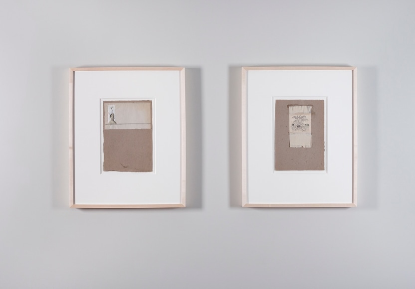 Installation view of Robert Rauschenberg: North African Collages and Scatole Personali c. 1952 at Craig F. Starr Gallery