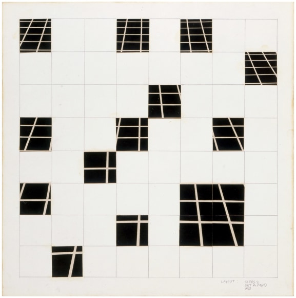 Mel Bochner, Dispersed Perspective (One Point), 1967. Photocollage and pencil on board, 17 x 17 inches.