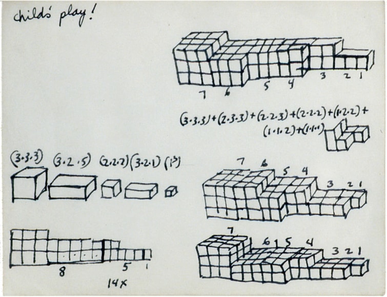 Mel Bochner, Untitled ("Child's Play!": Study for 7-Part Progression), 1966. Ink on paper, 5 2/3 x 7 inches.