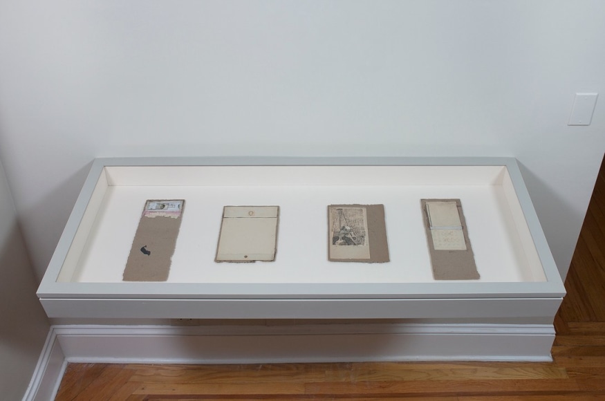 Installation view of Robert Rauschenberg: North African Collages and Scatole Personali c. 1952 at Craig F. Starr Gallery