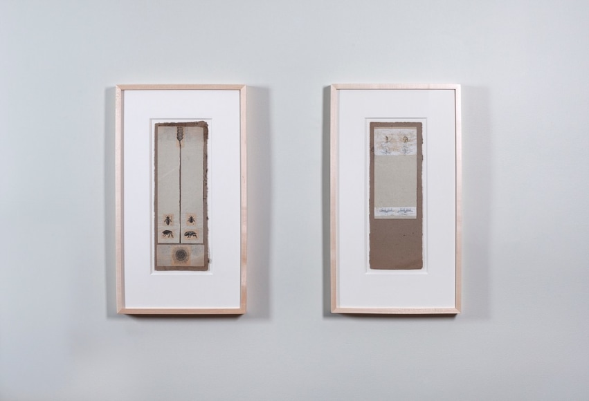 Installation view of Robert Rauschenberg: North African Collages and Scatole Personali c. 1952 at Craig F. Starr Gallery