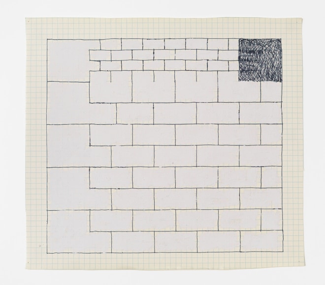 Untitled, 1981. Ink and gesso on graph paper, 9 1/4 x 10 1/4 inches. On view at Craig Starr Gallery. 