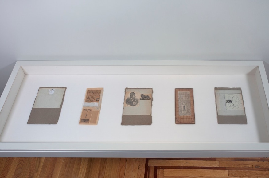 Installation view of Robert Rauschenberg: North African Collages and Scatole Personali c. 1952 at Craig F. Starr Gallery