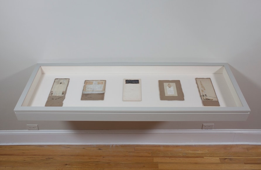 Installation view of Robert Rauschenberg: North African Collages and Scatole Personali c. 1952 at Craig F. Starr Gallery