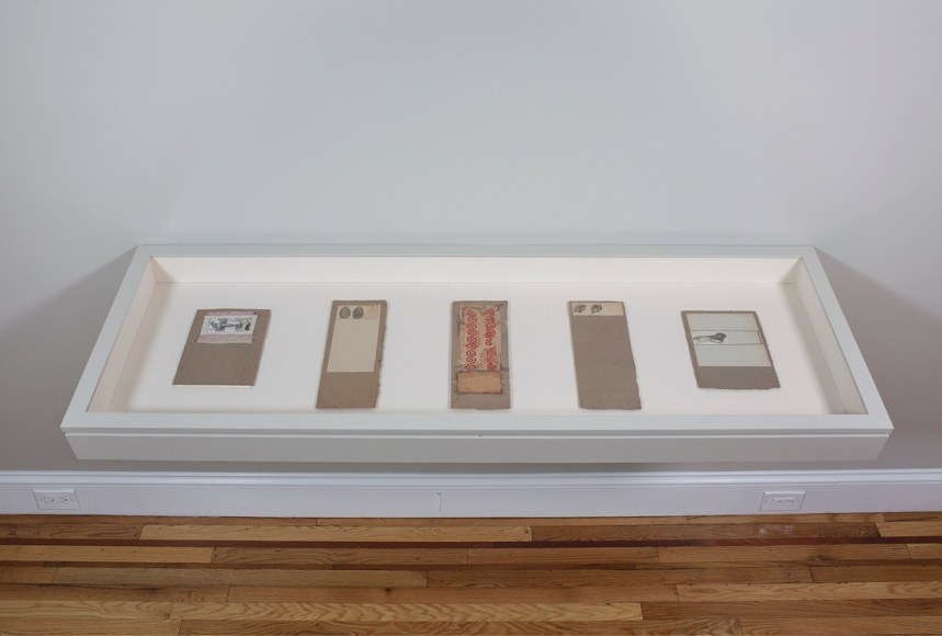 Installation view of Robert Rauschenberg: North African Collages and Scatole Personali c. 1952 at Craig F. Starr Gallery