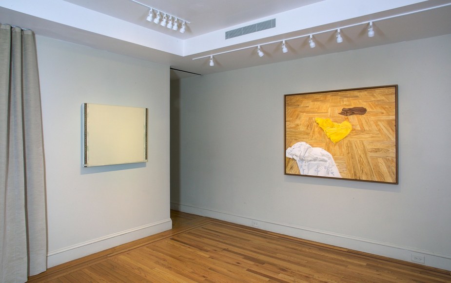 Installation view of Syliva Plimack Mangold: Floors and Rulers, 1967-76 at Craig F. Starr Gallery
