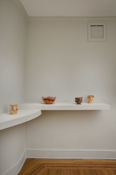 Installation view of George Ohr Pottery: No Two Alike on view at Craig F. Starr Gallery