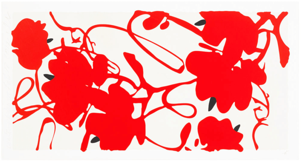 SULTAN-Donald_Lantern Flowers, Feb 18, 2012_color silkscreen with enamel inks and tar-like texture on museum board_41x77 inches