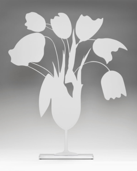SULTAN-Donald_White Tulips and Vase, April 4, 2014_painted aluminum on polished aluminum base_24x20x3.5 inches