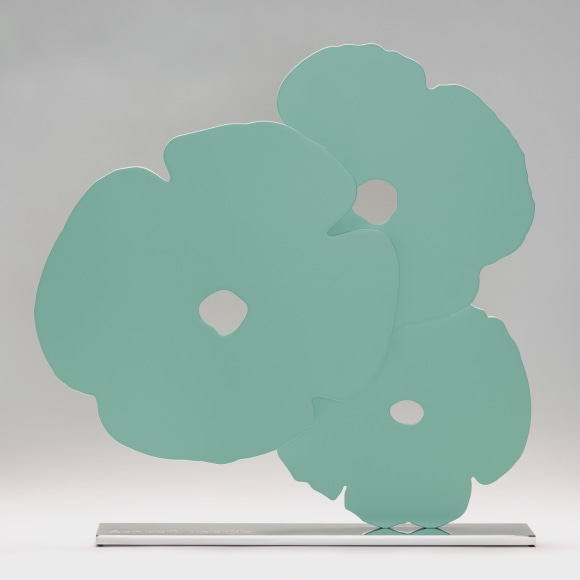 Sultan_Aqua-Poppies_shaped aluminum with aqua powder coat on polished aluminum base_24.5x24x3.5_ed25