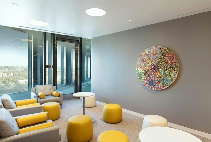 Ryan McGinness Black Hole (Dark Energy, Pearl White) silkscreen on birch panel 48 in diameter_floor 10 waiting