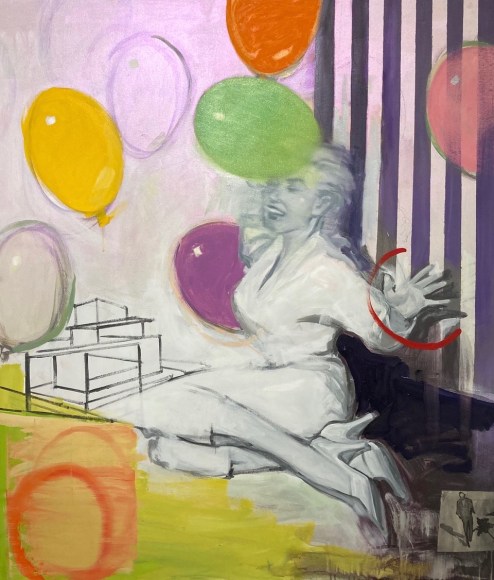 GREENBERG-Sheldon_Surprise_acrylic, oil and collage screenprint_56x48