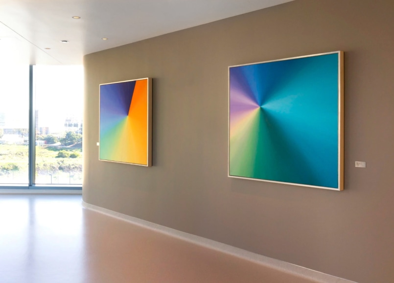 Kaori Fukuyama_Peaks &amp; Valleys (left)__Origami Unfolding, No.1 (right)_oil on canvas_48x48 each