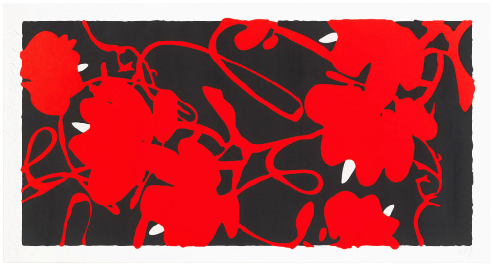 SULTAN-Donald_Lantern Flowers, Feb 17, 2012_color silkscreen with enamel inks and tar-like texture on museum board_41x77 inches
