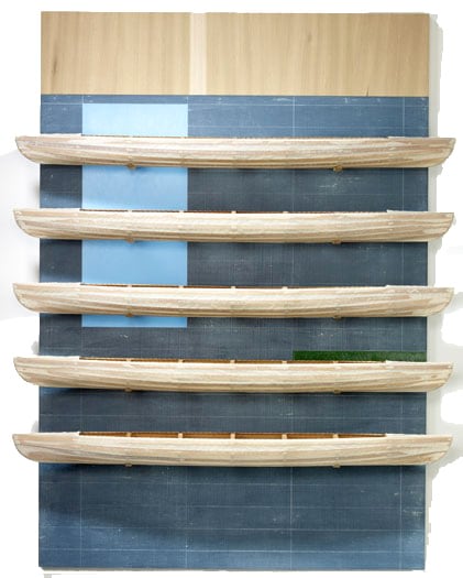 RUDDELL-David_Blackboard with Blue and Green-5 Boats_65x51x9.jpg