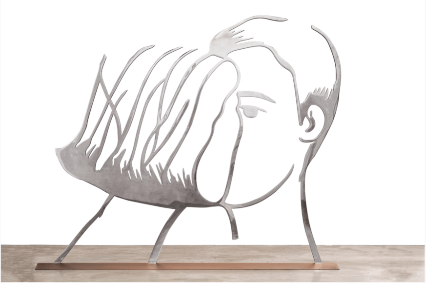 KATZ-Alex_Vivien and Vincent (Outline)_mirror polished stainless steel with anodized black edge on bronze base with patina_77x90x11_ed4