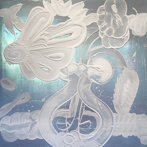 HOWE, Catherine_Violet Green Mica Painting (Freesia)_48x48