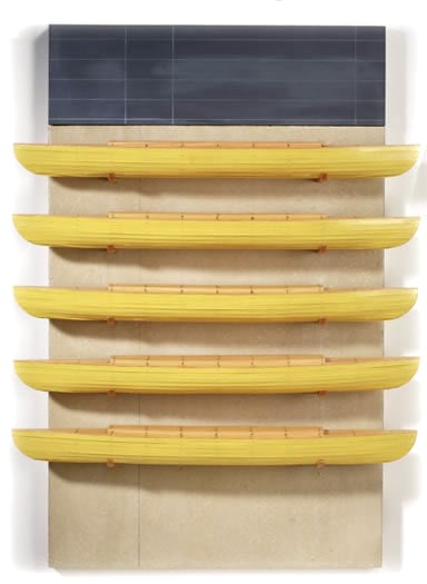 RUDDELL-David_Five Yellow boats-Black Board_58x43x9