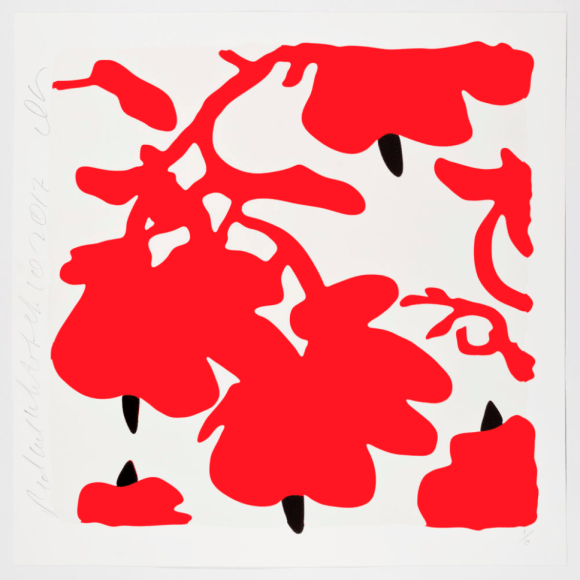 SULTAN-Donald_Red and White, Feb 10, 2017_color silkscreen with over-printed flocking on museum board_32x32 inches